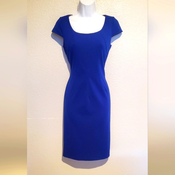 Tahari ASL Royal Blue Cap Sleeve Pencil Classic Sheath Dress Size 4 - Picture 1 of 10